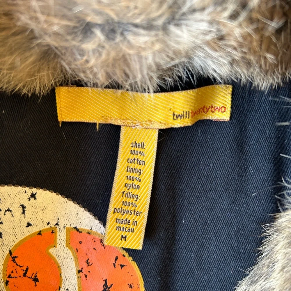 Twilltwentytwo Black Cotton/Canvas Coat with Faux Fur Trim - Detachable Hood, M